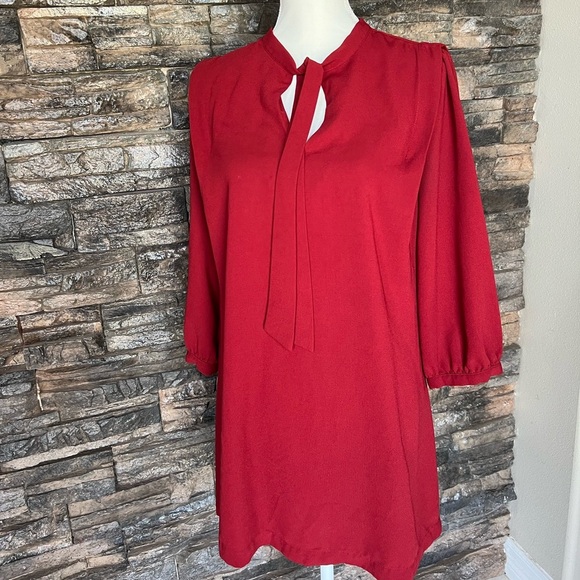 Forever 21 Red Tie Front Puff Sleeve Dress - Picture 6 of 10
